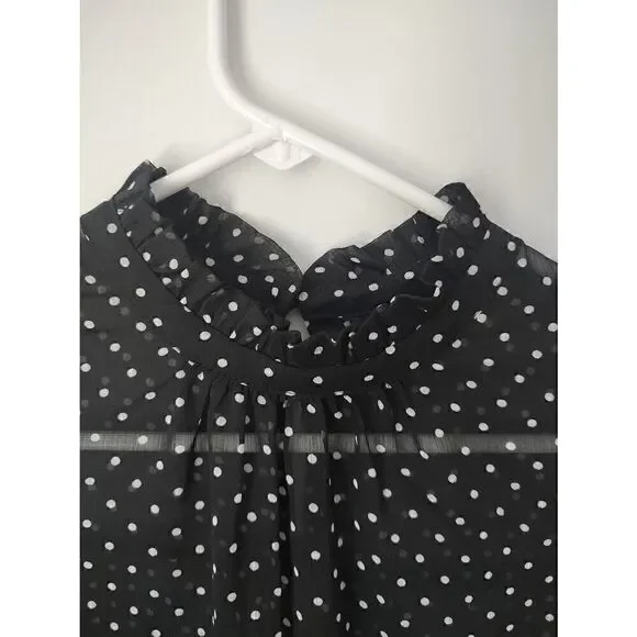 Who What Wear Women's Size Small Black White Polka Dot Sleeveless Sheer Blouse - Picture 5 of 9
